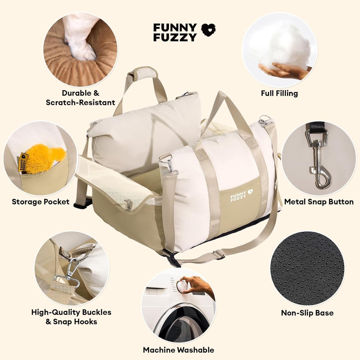 Waterproof Dog Car Seat for Small & Medium Dogs up to 35Lbs,Fully Detachable and Washable Dog Travel Carrier&Pet Car Seat Bed with Thick Cushion, Breathable Mesh,Adjustable Straps(Beige)