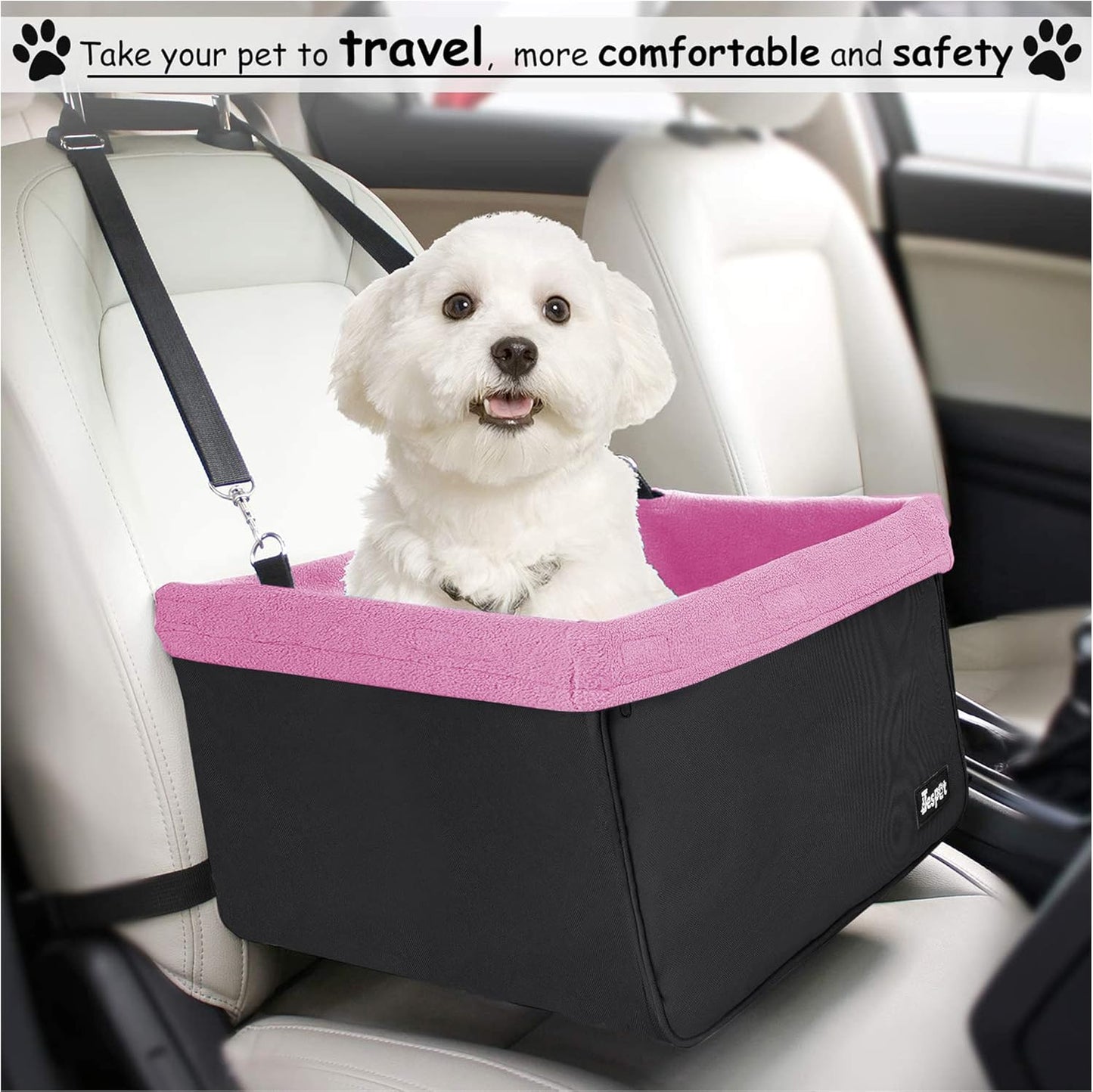 Elevated Dog Booster Car Seat (Up to 24 lbs) – Safe, Cozy Lookout Seat with Storage & Easy Install