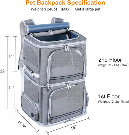 Double Cat Carrier for 2 Cats,Dog Backpack Carrier for Medium Dogs,Double Compartment Pet Carrier Backpack for Dual Pets,For Outdoor Traveling Stroll and Picnic