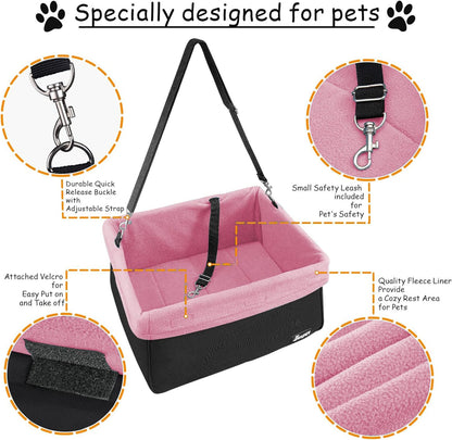 Elevated Dog Booster Car Seat (Up to 24 lbs) – Safe, Cozy Lookout Seat with Storage & Easy Install