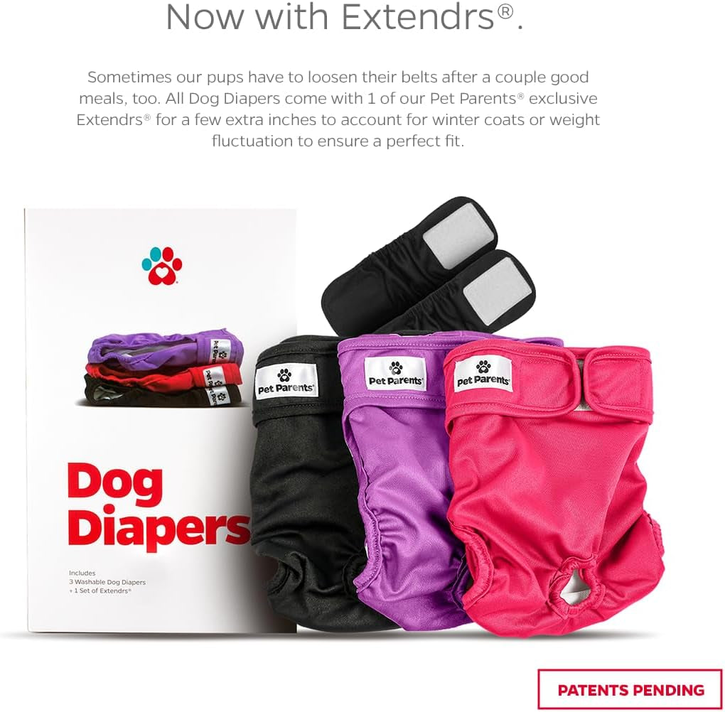 Premium Washable Dog Diapers & Extendrs, (3Pack) of Female Dog Diapers & Dog Diapers Male (X-Small, Princess)