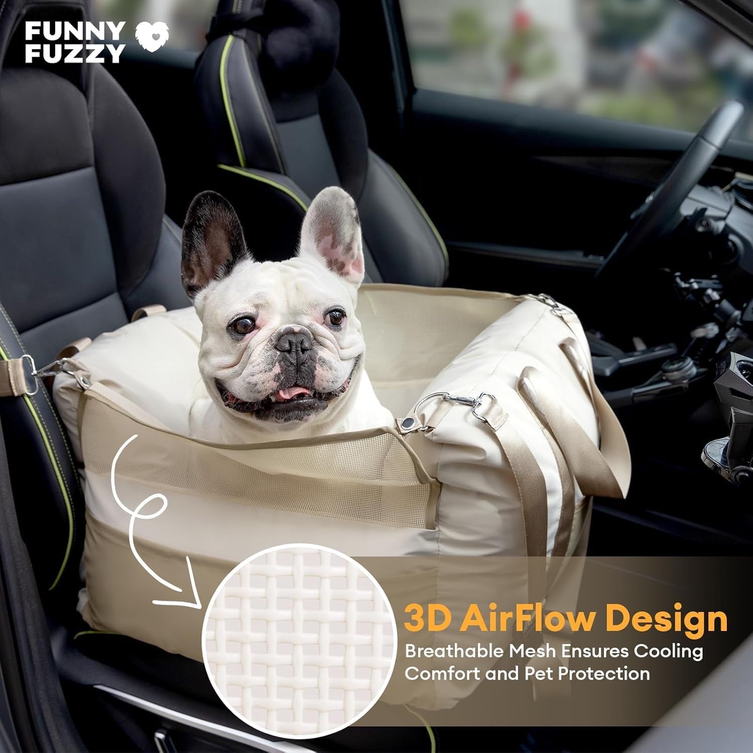 Waterproof Dog Car Seat for Small & Medium Dogs up to 35Lbs,Fully Detachable and Washable Dog Travel Carrier＆Pet Car Seat Bed with Thick Cushion, Breathable Mesh,Adjustable Straps(Beige)