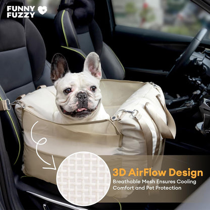 Waterproof Dog Car Seat for Small & Medium Dogs up to 35Lbs,Fully Detachable and Washable Dog Travel Carrier＆Pet Car Seat Bed with Thick Cushion, Breathable Mesh,Adjustable Straps(Beige)